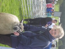 Liz in the Show Ring with one of Freda's beautiful Wensleydales 