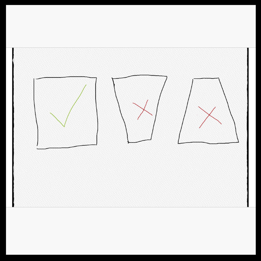 Three drawn squares - two with distortion and one that is correct.
