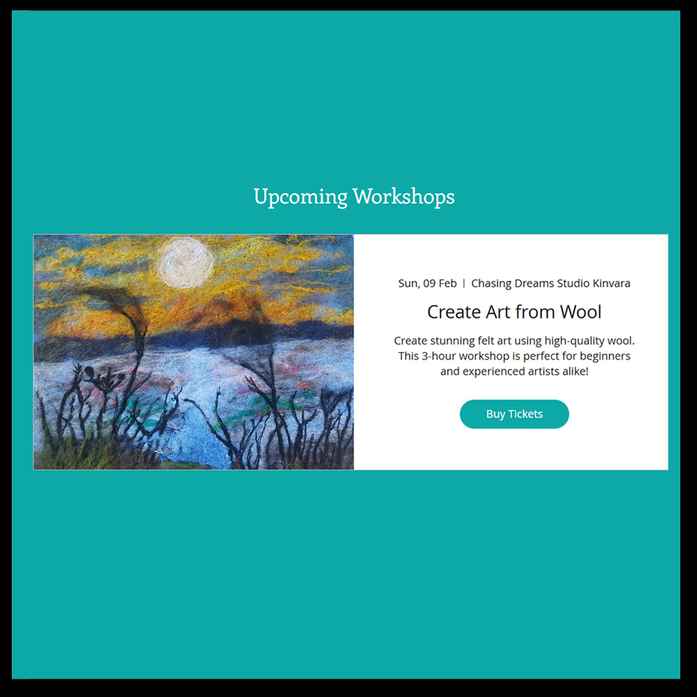 The poster for Belinda Reid's upcoming Painting with Wool workshop.