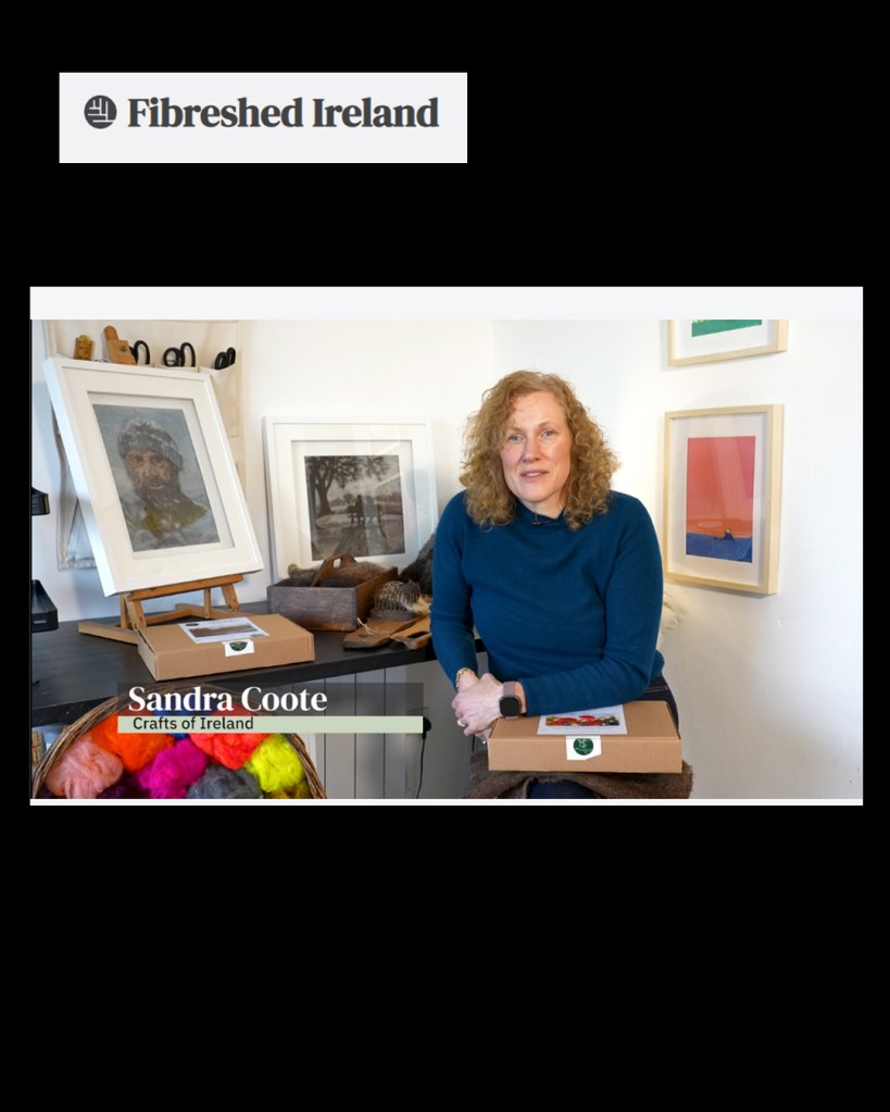 Fibreshed Ireland logo with photo of Sandra Coote - Crafts of Ireland