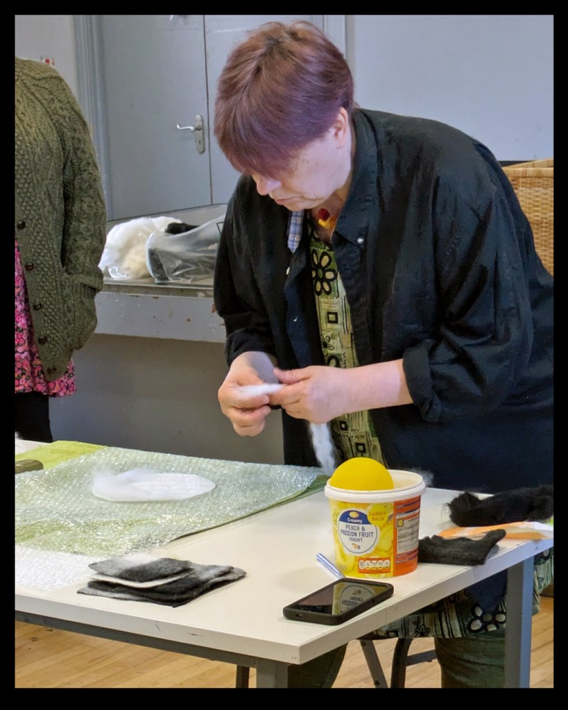 Annika is demonstrating how to lay out a three-dimensional sphere.