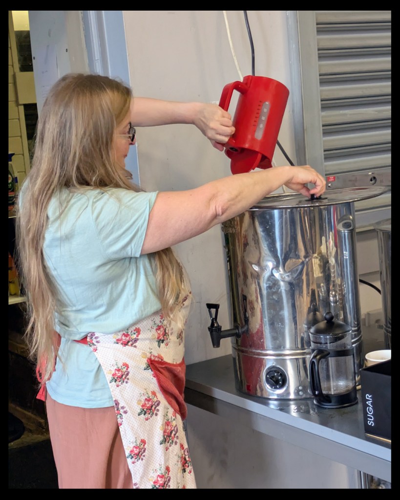 Sam Fagan filling the Burco.