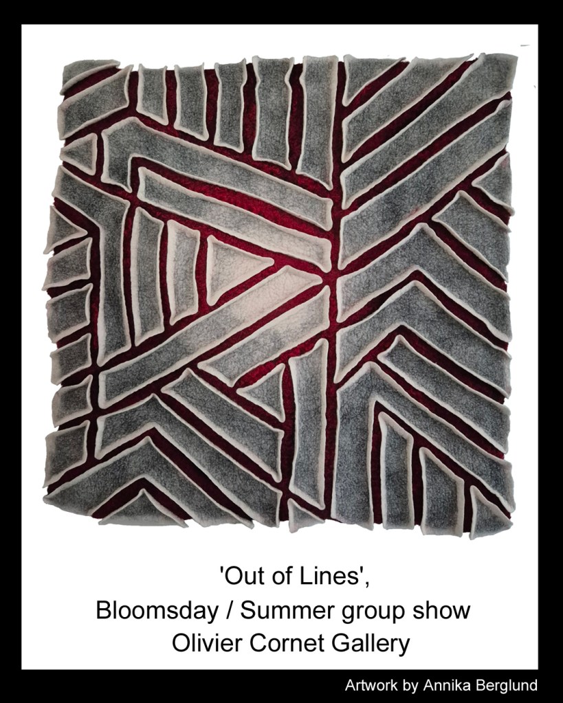 Poster of Annika Berglund's art deco inspired artwork. Olivier Cornet Summer Show Group Show - 'Out of Lines' for Bloomsday. 