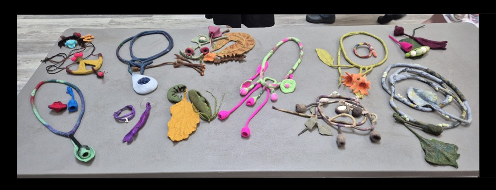 A selection of felted jewellery created by the students.